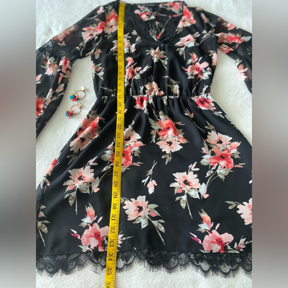 {WHBM}. Floral Black & Pink Chiffon Dress. - Picture 12 of 15